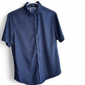 Denim & Flower Men's Button-down Shirt Short Sleeve Blue Business Casual Preppy